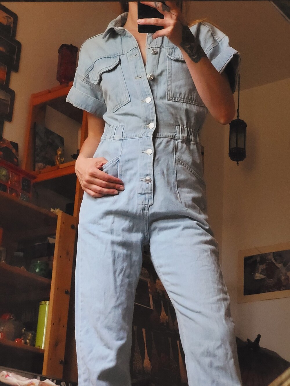 FREE PEOPLE x We The Free Marci Denim Coveralls Jumpsuit in Clear Skies - Xs